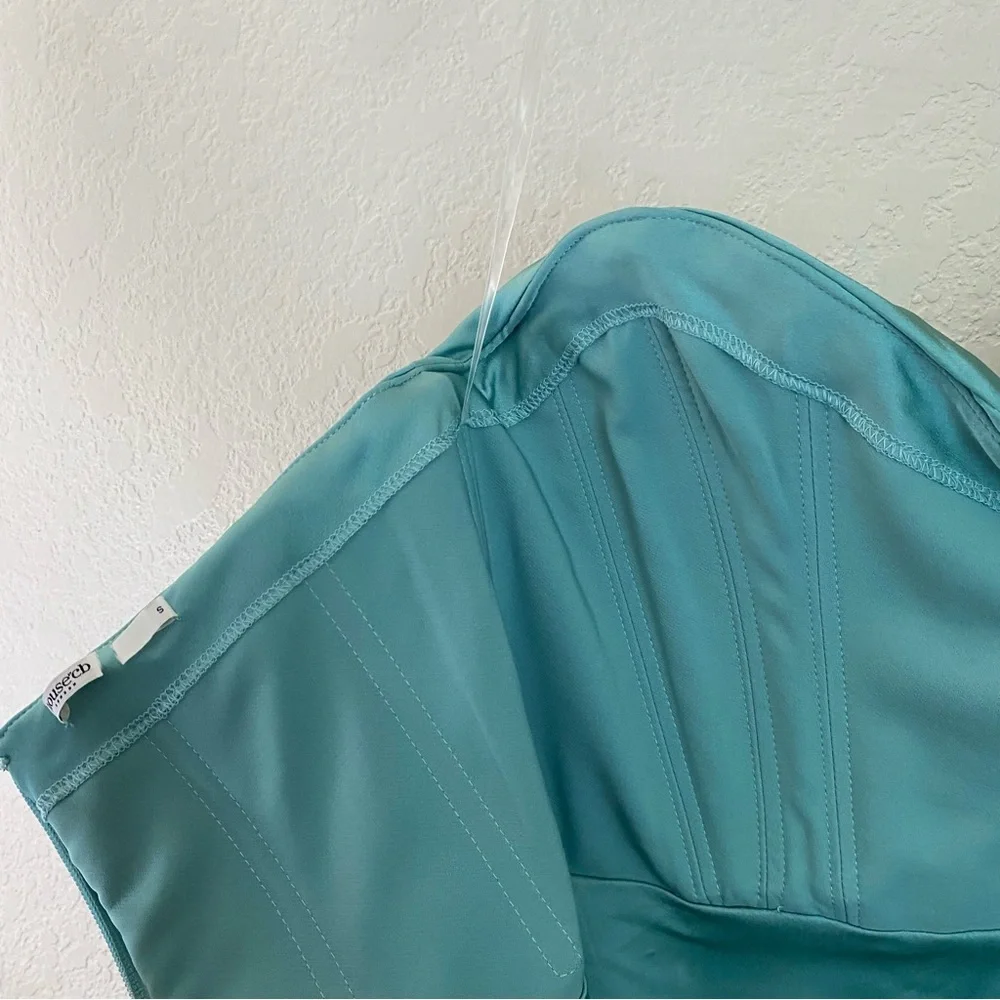 House of CB Jasmine JADE DRAPED STRAPLESS CORSET DRESS aqua teal NWOT size M - Picture 9 of 12
